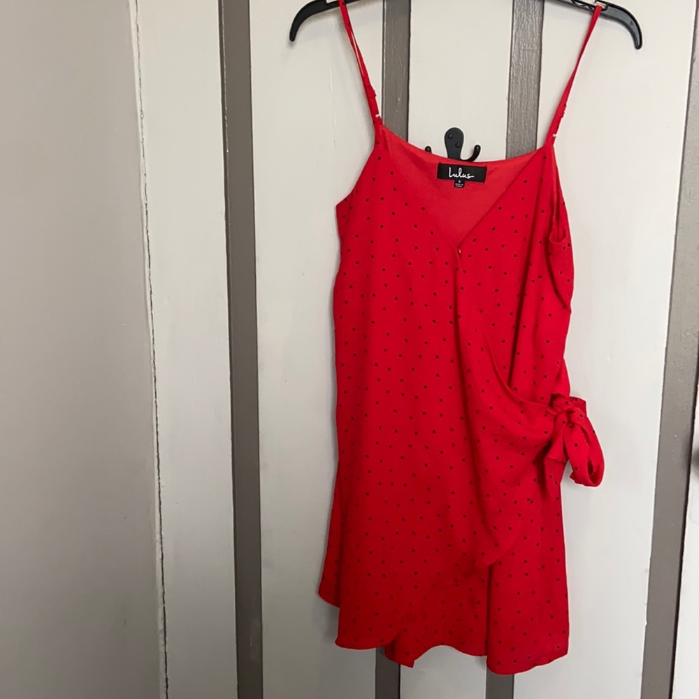 Lulus dots going on? Red polka dot wrap dress